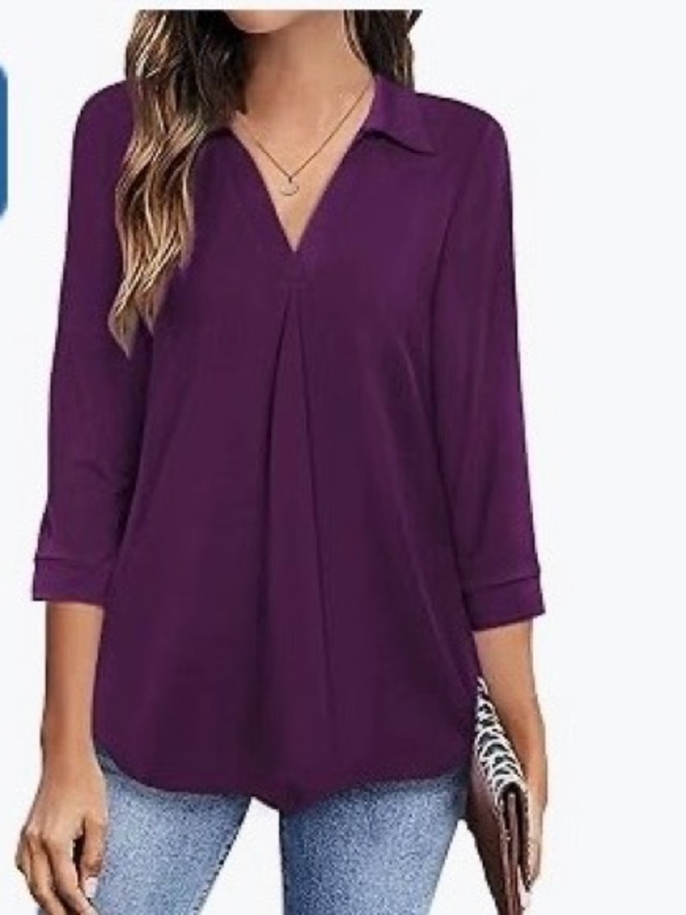 Relaxed V-Neck Collared Blouse in Purple